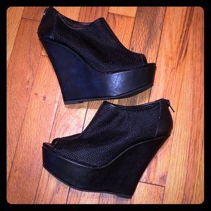 Black Wedges Open Toe Booties